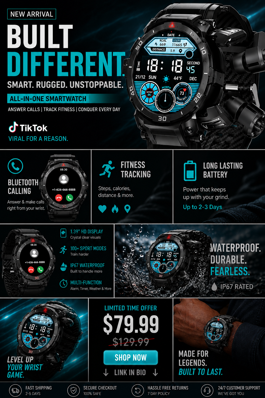 Smart watch with TWS headphones