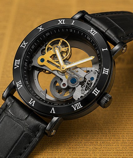 Luxe vault black skeleton tourbillion 42mm watch