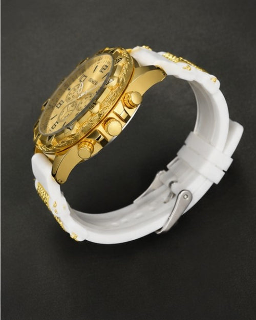 Gold and white geneva watch