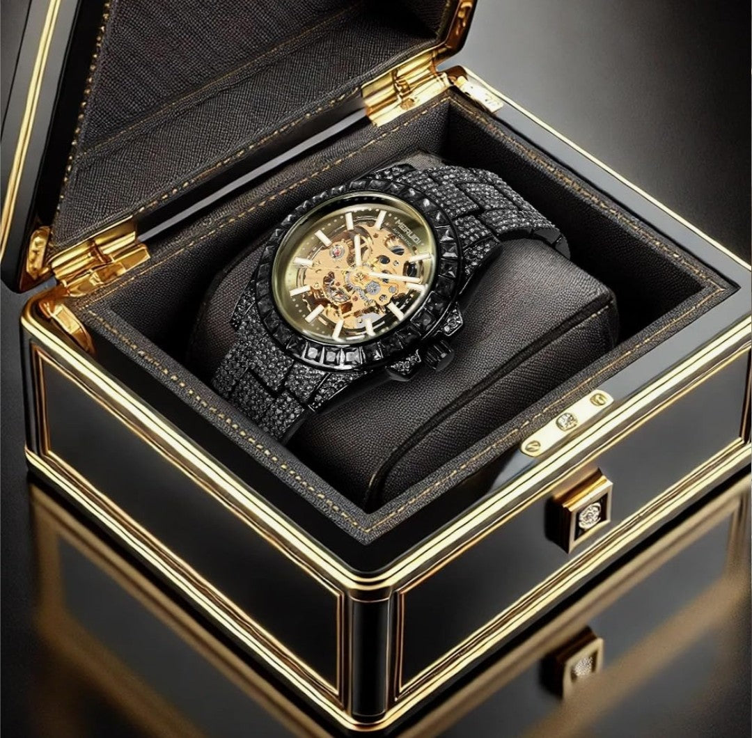 Black gold onyx pave skeleton