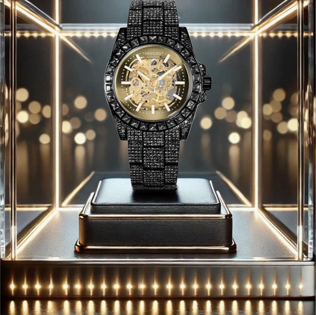 Black gold onyx pave skeleton