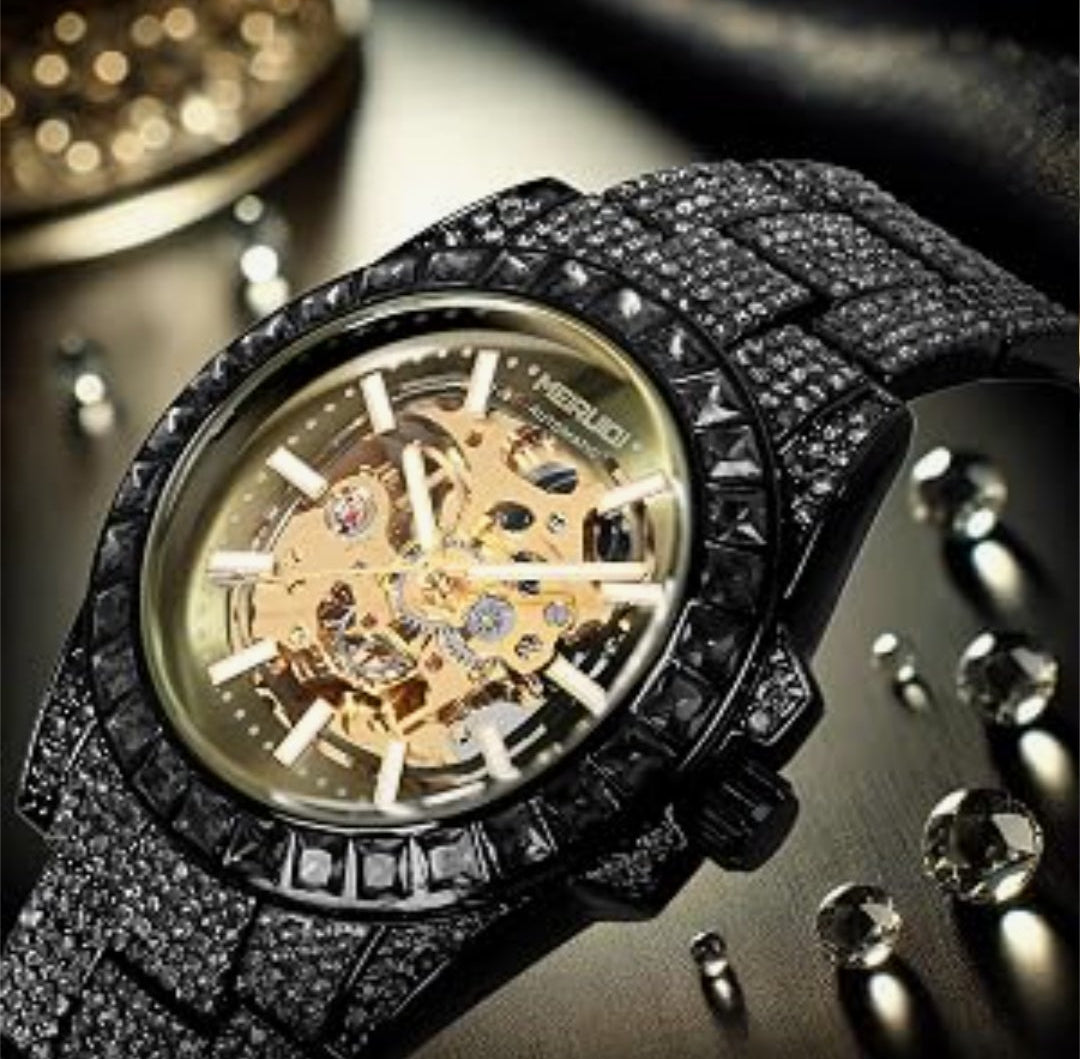 Black gold onyx pave skeleton